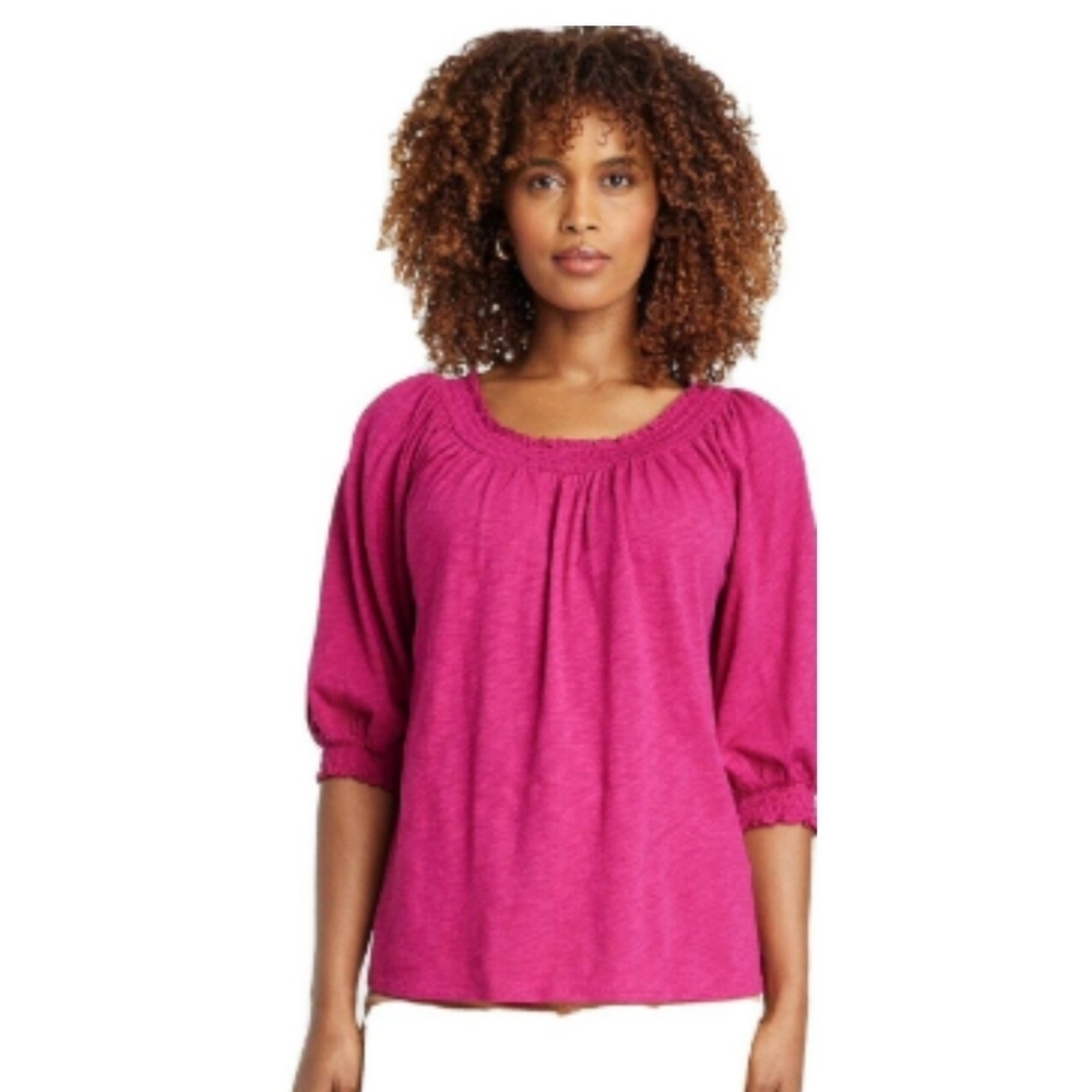 Knox Rose Bishop 3/4 Sleeve Top Magenta Size S